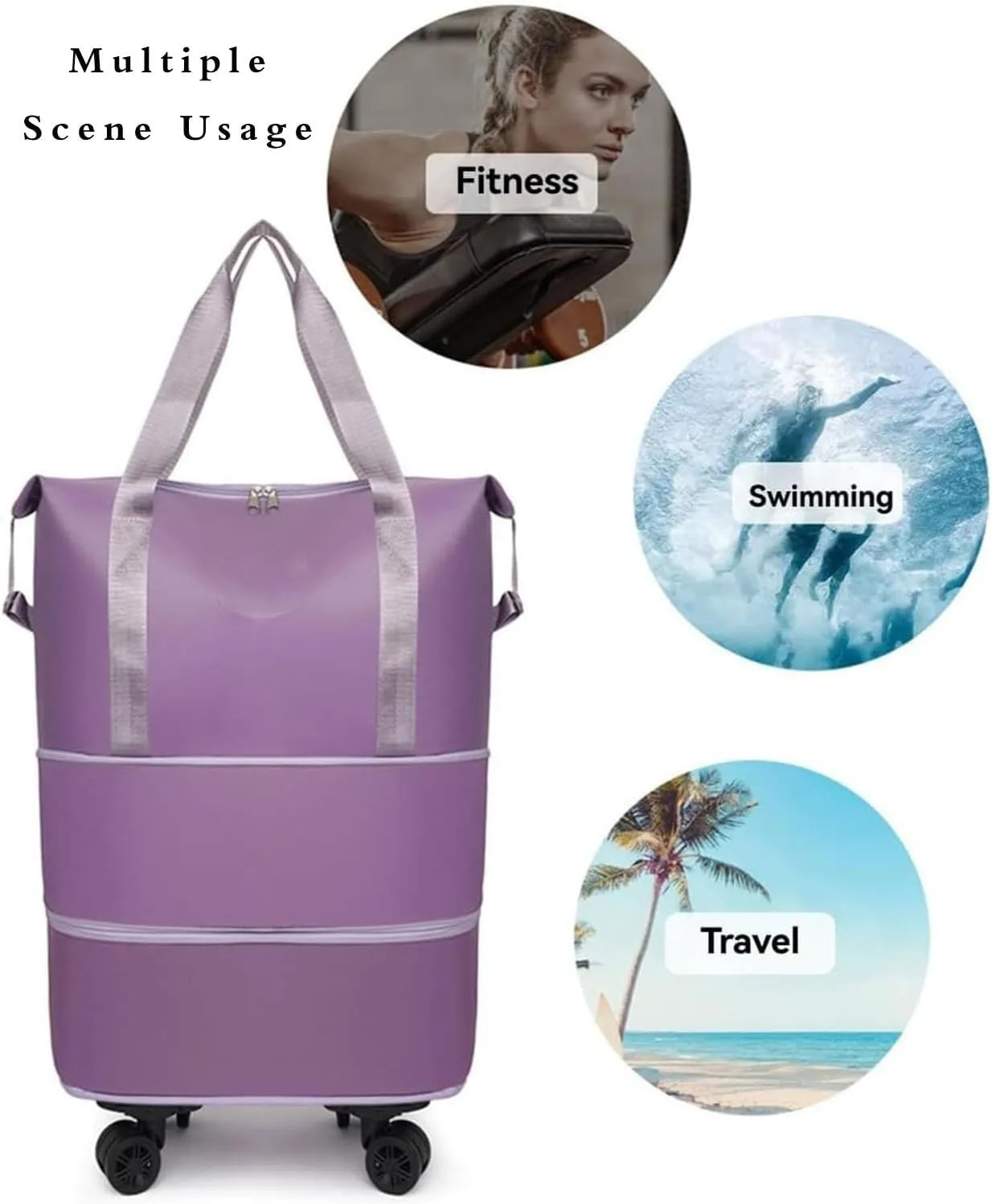 Beente Travel Bag with Wheels, 2025 New Large Capacity Travel Bag, Universal Wheel Removable, Rolling with Wheels,D