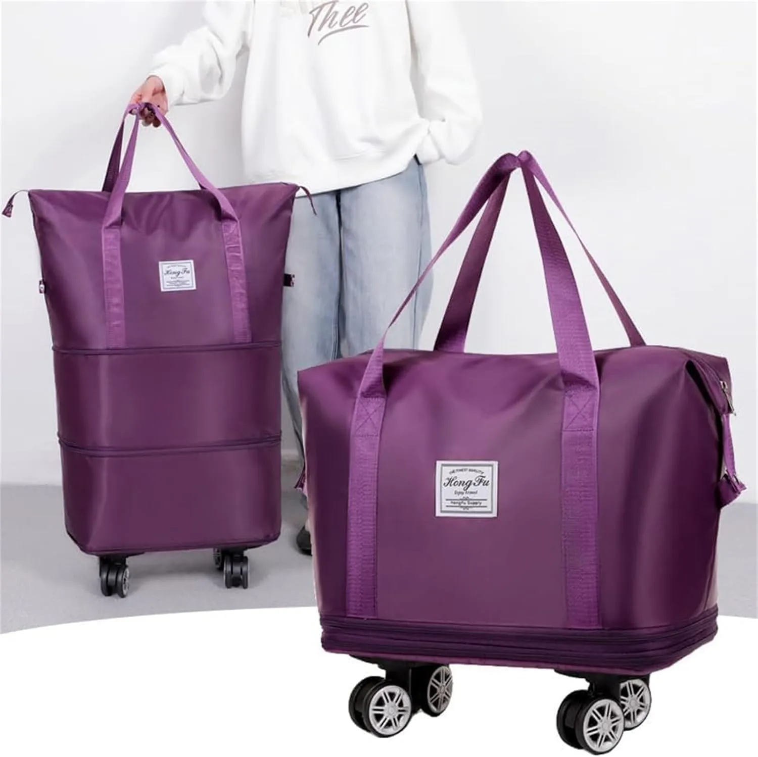 Beente Travel Bag with Wheels, Foldie Travel Bag Expandable, 2025 New Large Capacity Traveling Bags - Universal Wheel Removable, Weekend Carry on Luggage Bags (Light Purple)