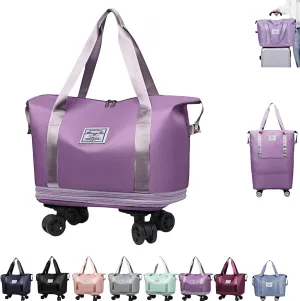 Beente Travel Bag with Wheels, Foldie Travel Bag Expandable, 2025 New Large Capacity Traveling Bags - Universal Wheel Removable, Weekend Carry on Luggage Bags (Light Purple)