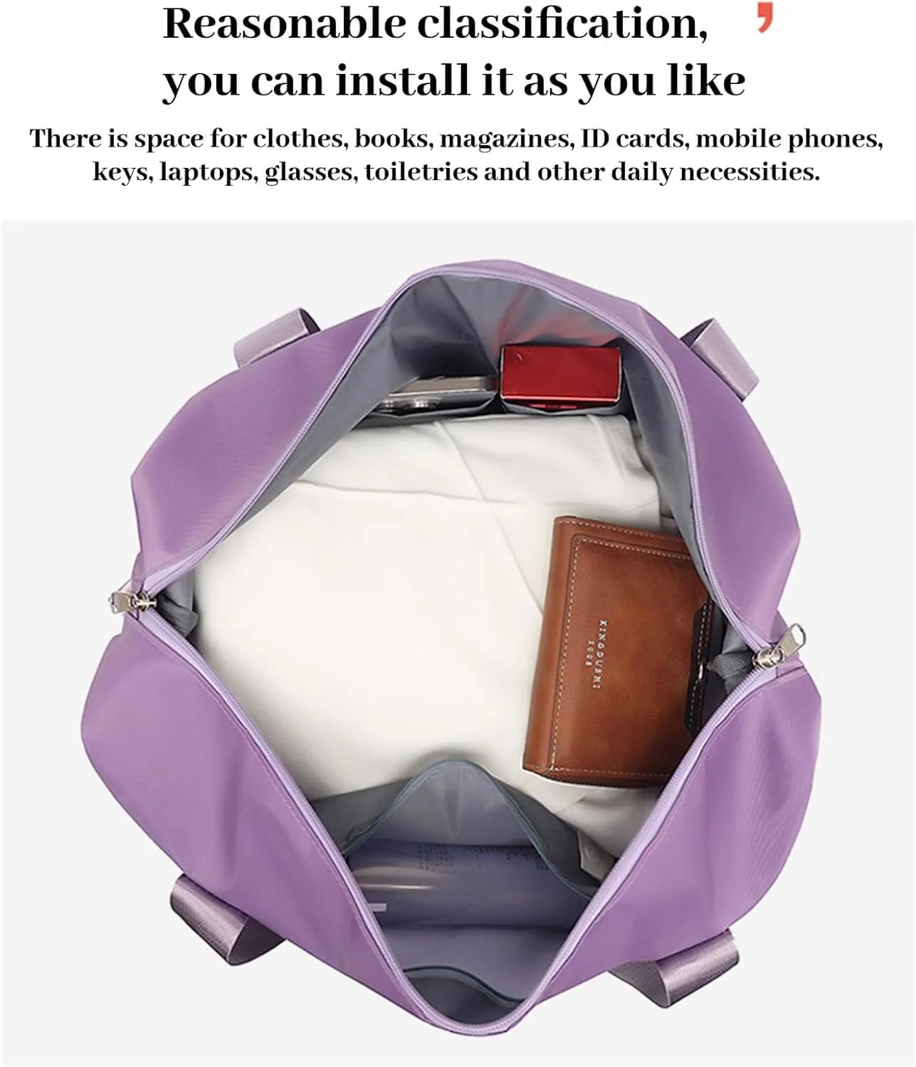 Beente Travel Bag with Wheels, Foldie Travel Bag Expandable, 2025 New Large Capacity Traveling Bags - Universal Wheel Removable, Weekend Carry on Luggage Bags (Light Purple)