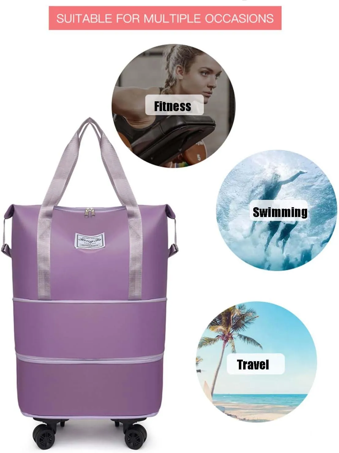 Beente Travel Bag with Wheels, Large Capacity Travel Bag, Universal Wheel Removable, Expandable Foldable Duffle Bag, Rolling with Wheels (Green)