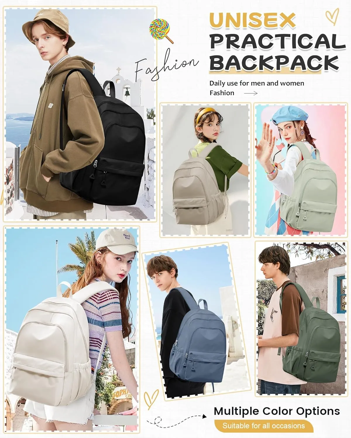 Beige Backpack for School Women Girls, Waterproof Book bags Cute High School Backpacks for Men Teen Boys, Lightweight Travel College Backpack Mochilas Escolares para Daypack Ruckssack
