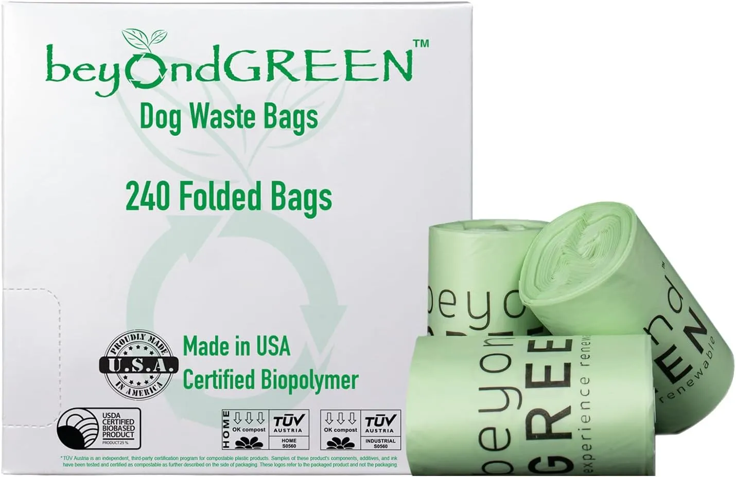 beyondGREEN Plant-Based Dog Poop Waste Bags for Leash Dispenser - 240 Bags - 16 Rolls of 15 Bags - 9" x 12"