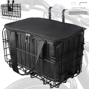 Bike Basket Front, Folding Bicycle Basket with Removable Waterproof Liner Bag, Rear Hanging Cargo Rack, Bike Accessories Frame Basket for Adult Women Men Carrying Dogs,Pet,Grocery,Quick Release Design
