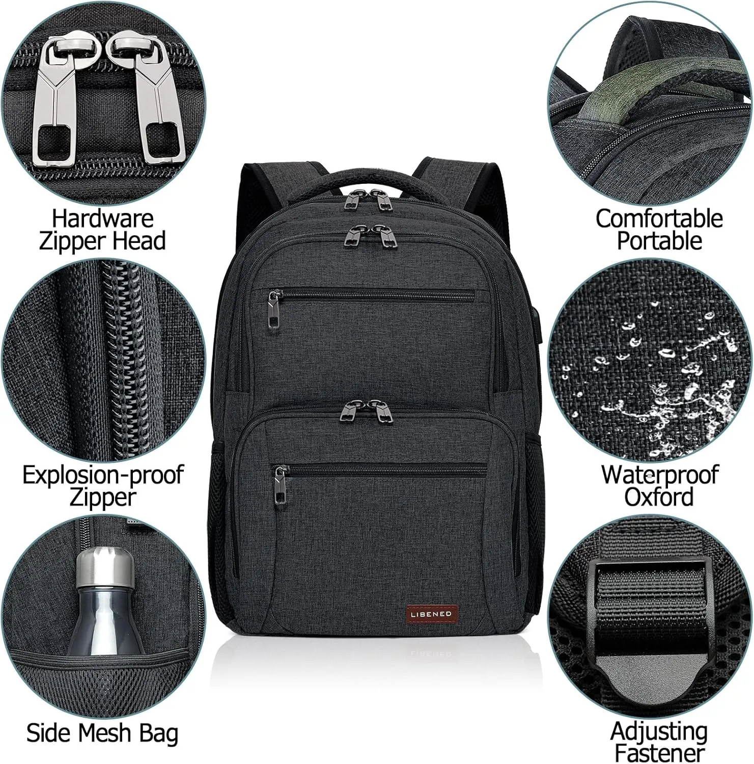 BIKROD Backpack for Men and Women, School Backpacks for Teen Boys Water Resistant TSA Travel Backpack with USB Charging Port, Business Anti Theft Sturdy Computer Bag Gifts Fits 15.6 Inch Laptop,Black