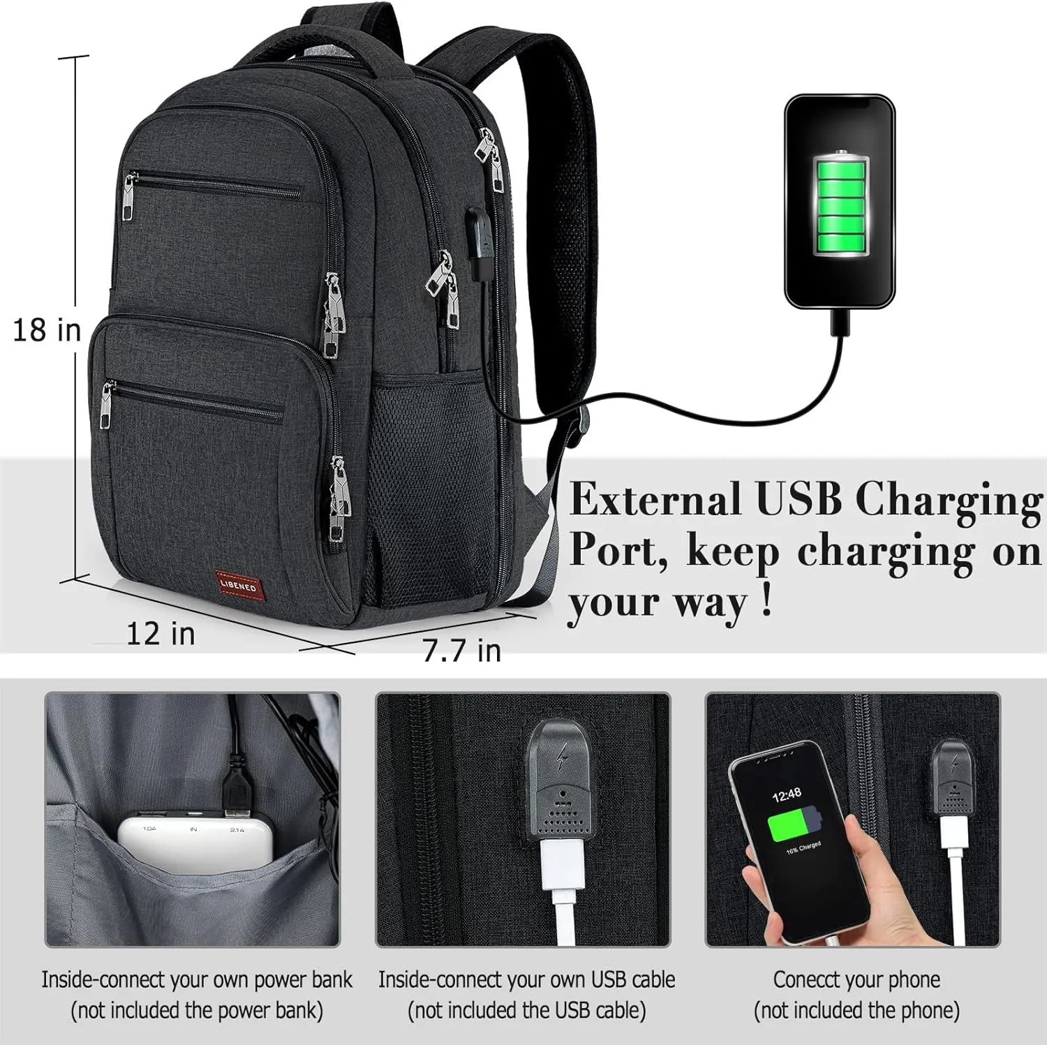 BIKROD Backpack for Men and Women, School Backpacks for Teen Boys Water Resistant TSA Travel Backpack with USB Charging Port, Business Anti Theft Sturdy Computer Bag Gifts Fits 15.6 Inch Laptop,Black