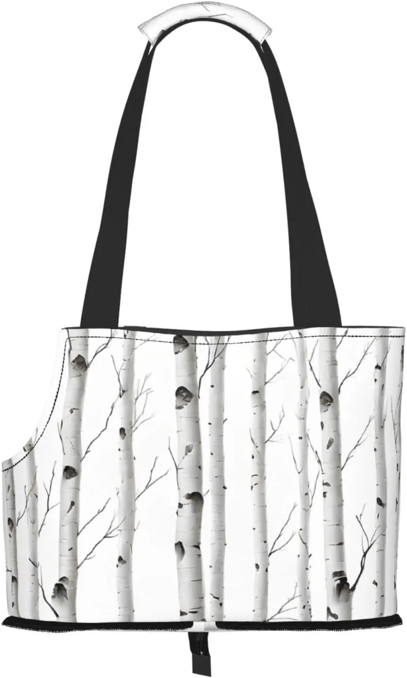 Birch Tree Printed Foldable Pet Bag - Portable Puppy Cat Travel Handbag Tote,Pet Carrier Backpacks., Black