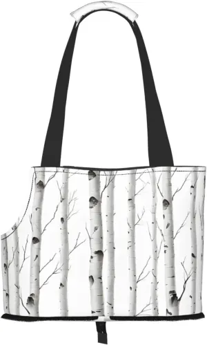 Birch Tree Printed Foldable Pet Bag - Portable Puppy Cat Travel Handbag Tote,Pet Carrier Backpacks., Black