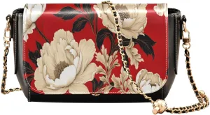 Black Apples on a White Pattern Leather Crossbody Bag, Leather Crossbody Purses for Women Trendy, Leather Ladies Bag