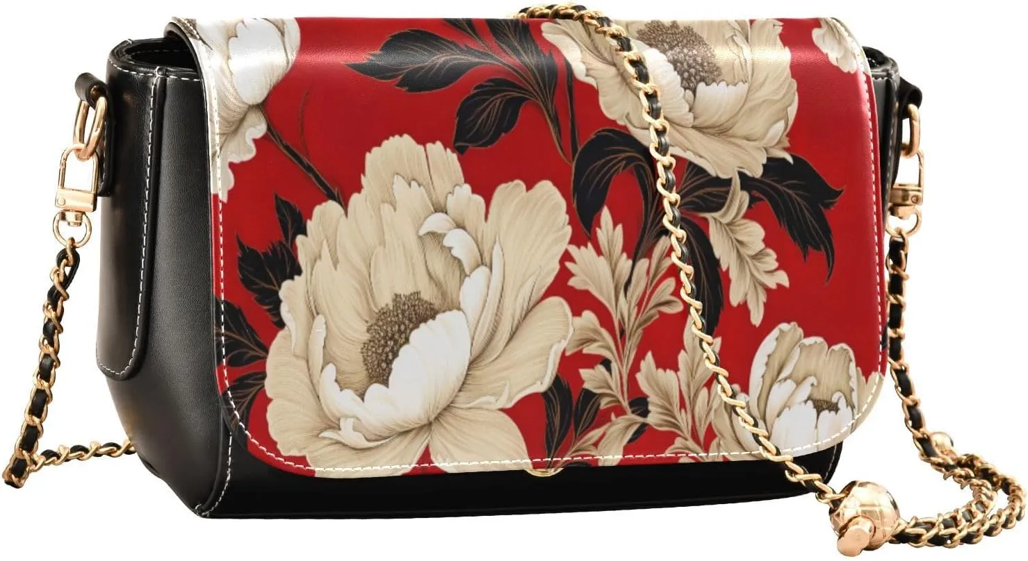Black Apples on a White Pattern Leather Crossbody Bag, Leather Crossbody Purses for Women Trendy, Leather Ladies Bag