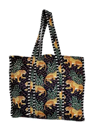 Black Jungle Cotton Quilted Tote Bag