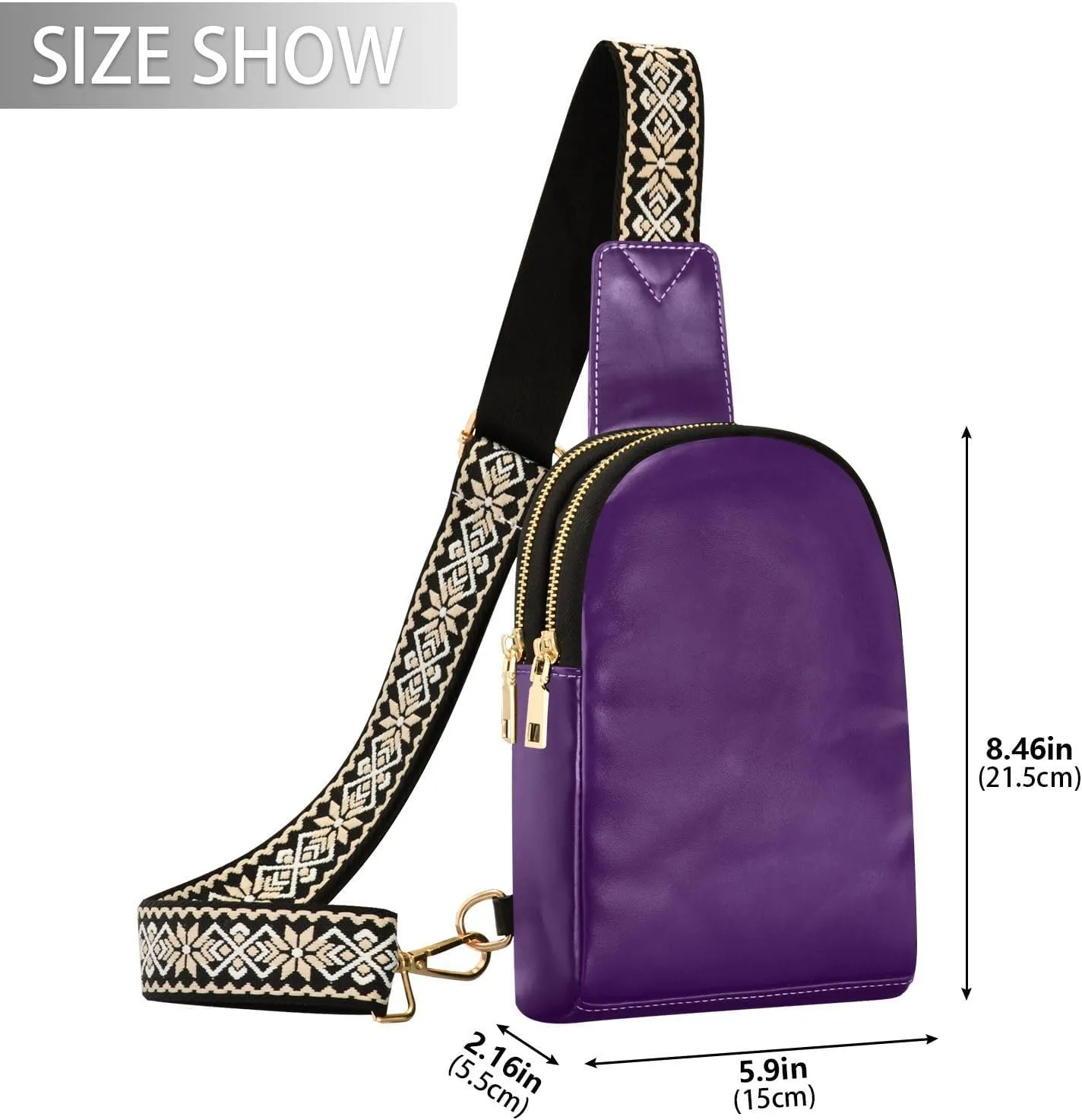 Black Purple Sling Bag for Women Men Fanny Packs Small Crossbody Bags for Women Leather Crossbody Purse Belt Bag Waterproof Chest Bag for Sports Hiking Travel Running