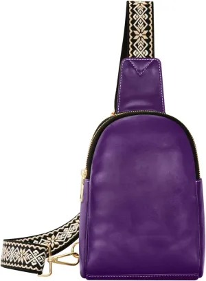 Black Purple Sling Bag for Women Men Fanny Packs Small Crossbody Bags for Women Leather Crossbody Purse Belt Bag Waterproof Chest Bag for Sports Hiking Travel Running
