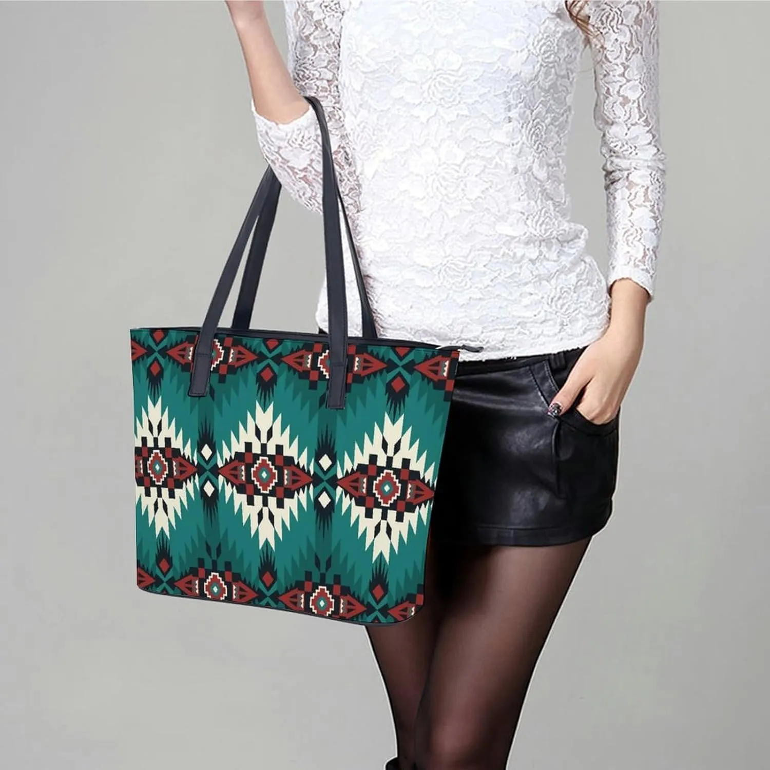 Black Retro A Leather Handbag with Large Capacity And Portability