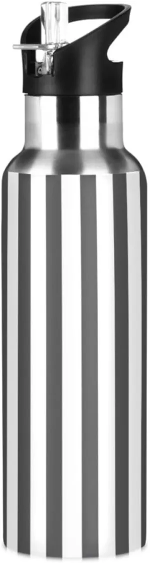 Black White Stripes Insulated Water Bottle with Straw & Lid 22oz BPA Free Leakproof Stainless Steel Water Bottle Vacuum Double Wall Wide Mouth Sports Cup