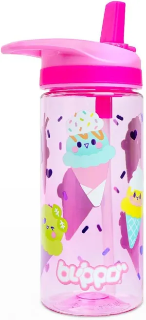 Blippo® Pink Water Bottle for Toddler Girls - Non-toxic BPA Free Plastic Toddler Water Bottle - Leak Proof Kawaii Design with Straw and Carry Handle, 15oz