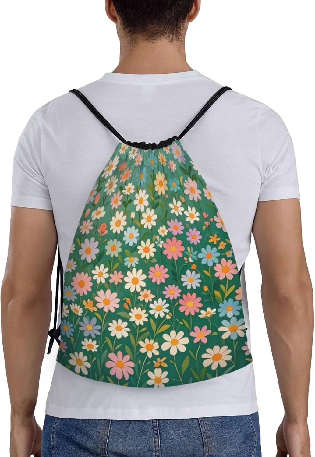 Blossom Symphony Print Drawstring Bags 210D Polyester Backpack Foldable Sports Drawstring Sack Mini Travel Daypack