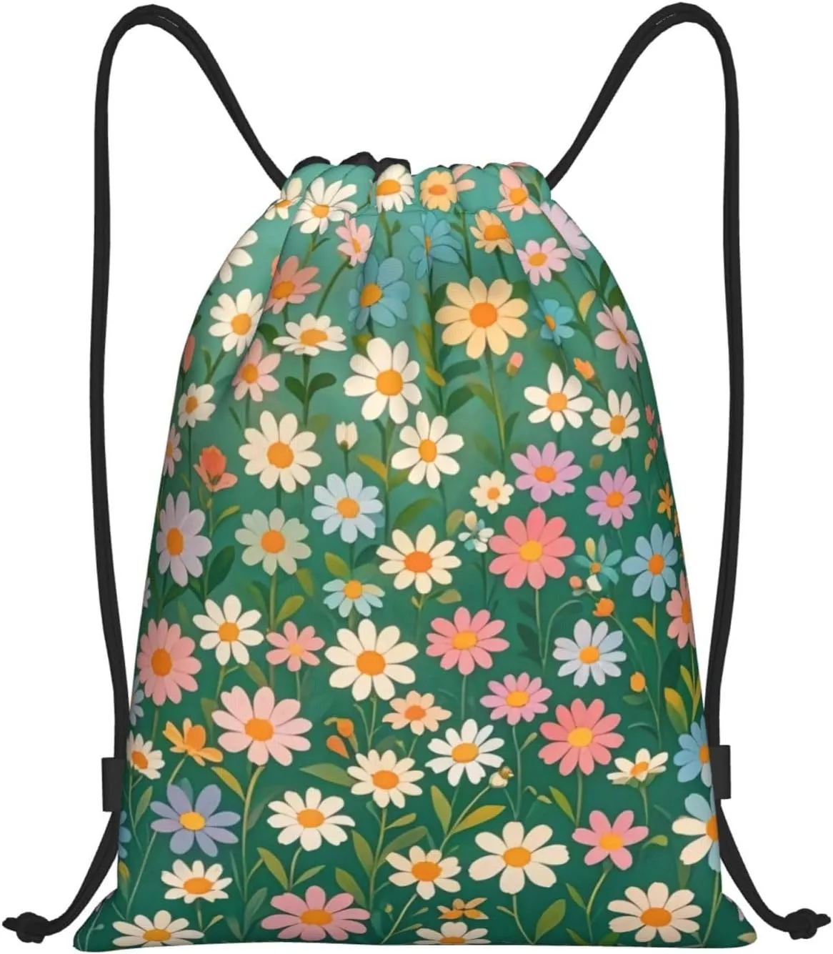 Blossom Symphony Print Drawstring Bags 210D Polyester Backpack Foldable Sports Drawstring Sack Mini Travel Daypack