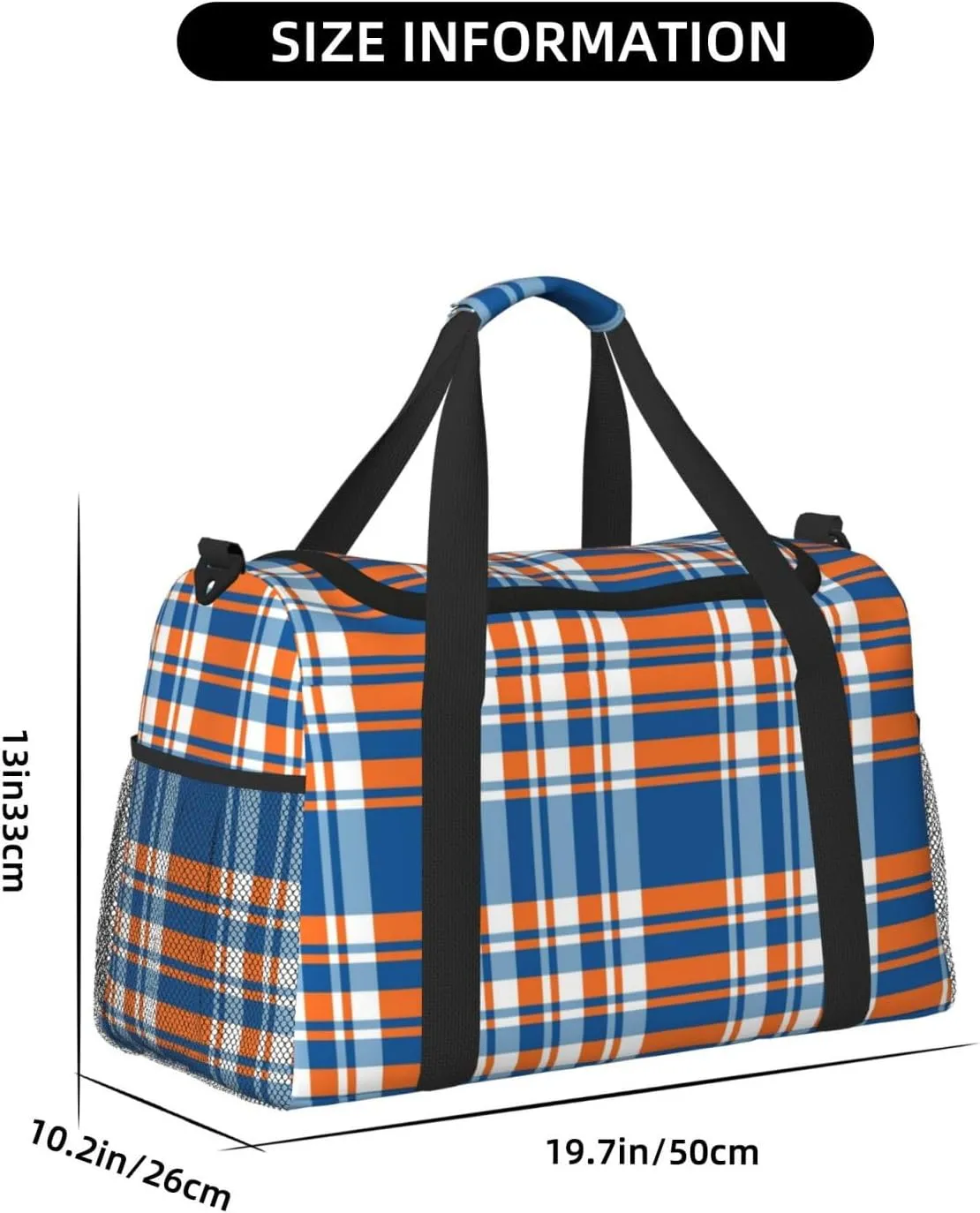 Blue And Orange Plaid Travel Duffel Bag Large Foldable Waterproof Overnight Bag For Beach Swim Bags Pool Sports Gym