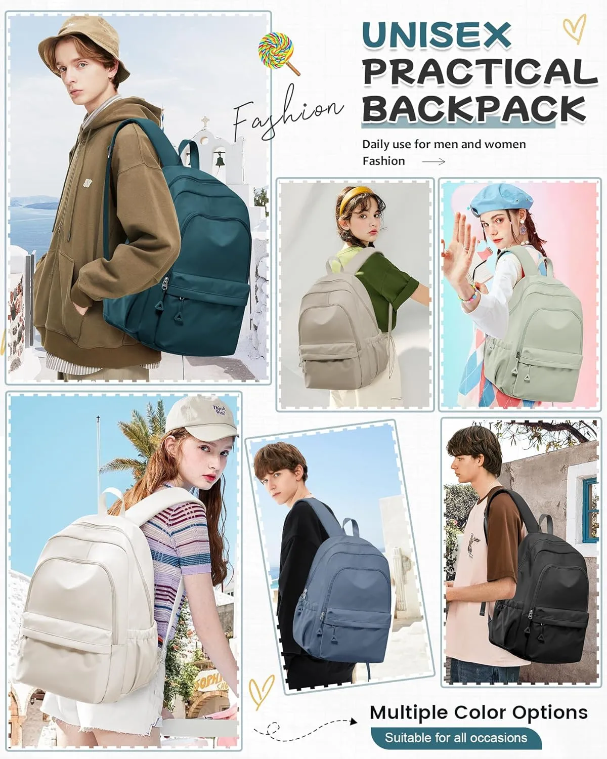 Blue Backpack for School Women Girls, Waterproof Bookbag Cute High School Backpack for Men Teen Boys, Lightweight Travel College Backpacks Mochilas Escolares para Casual Daypack Rucksack