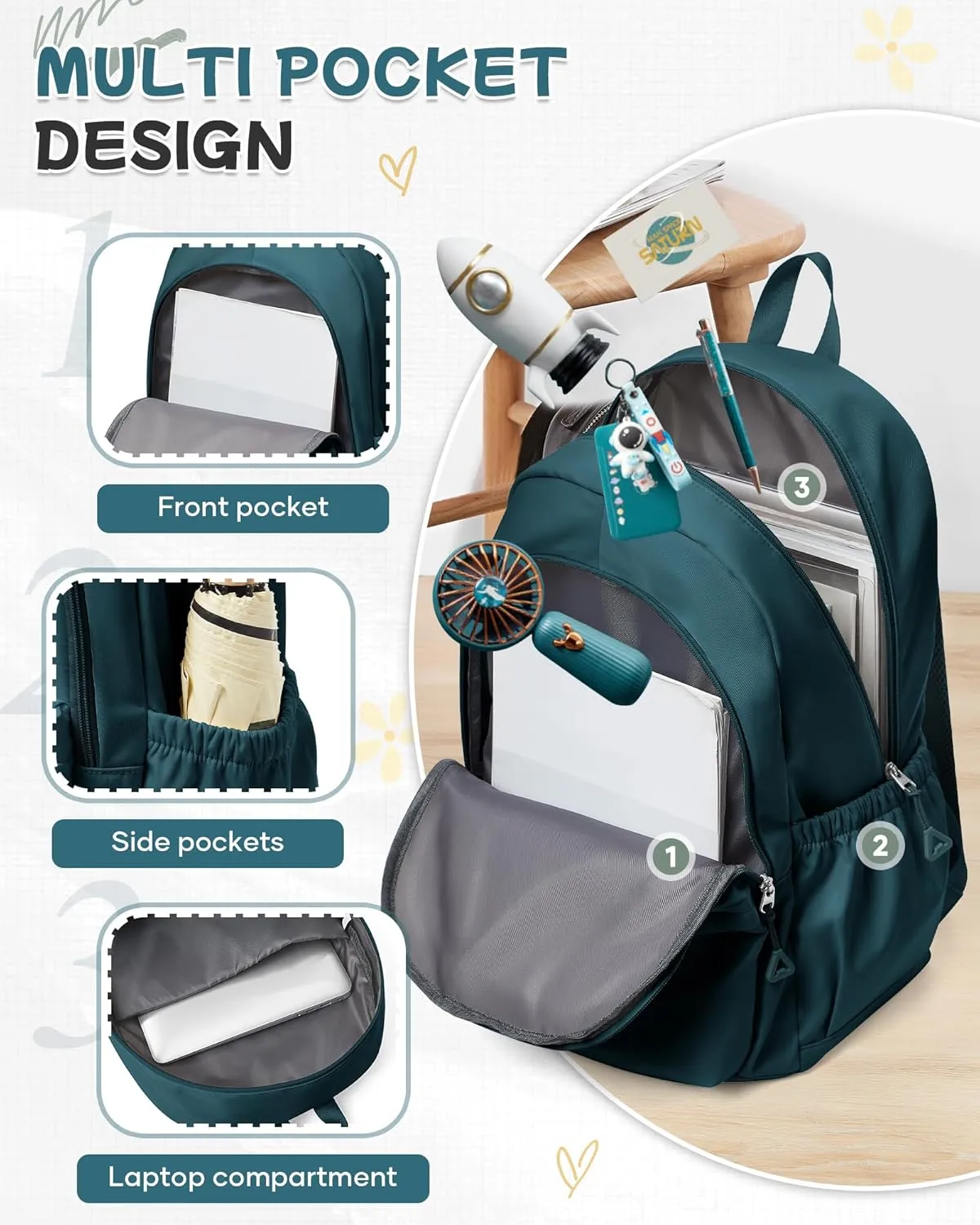 Blue Backpack for School Women Girls, Waterproof Bookbag Cute High School Backpack for Men Teen Boys, Lightweight Travel College Backpacks Mochilas Escolares para Casual Daypack Rucksack