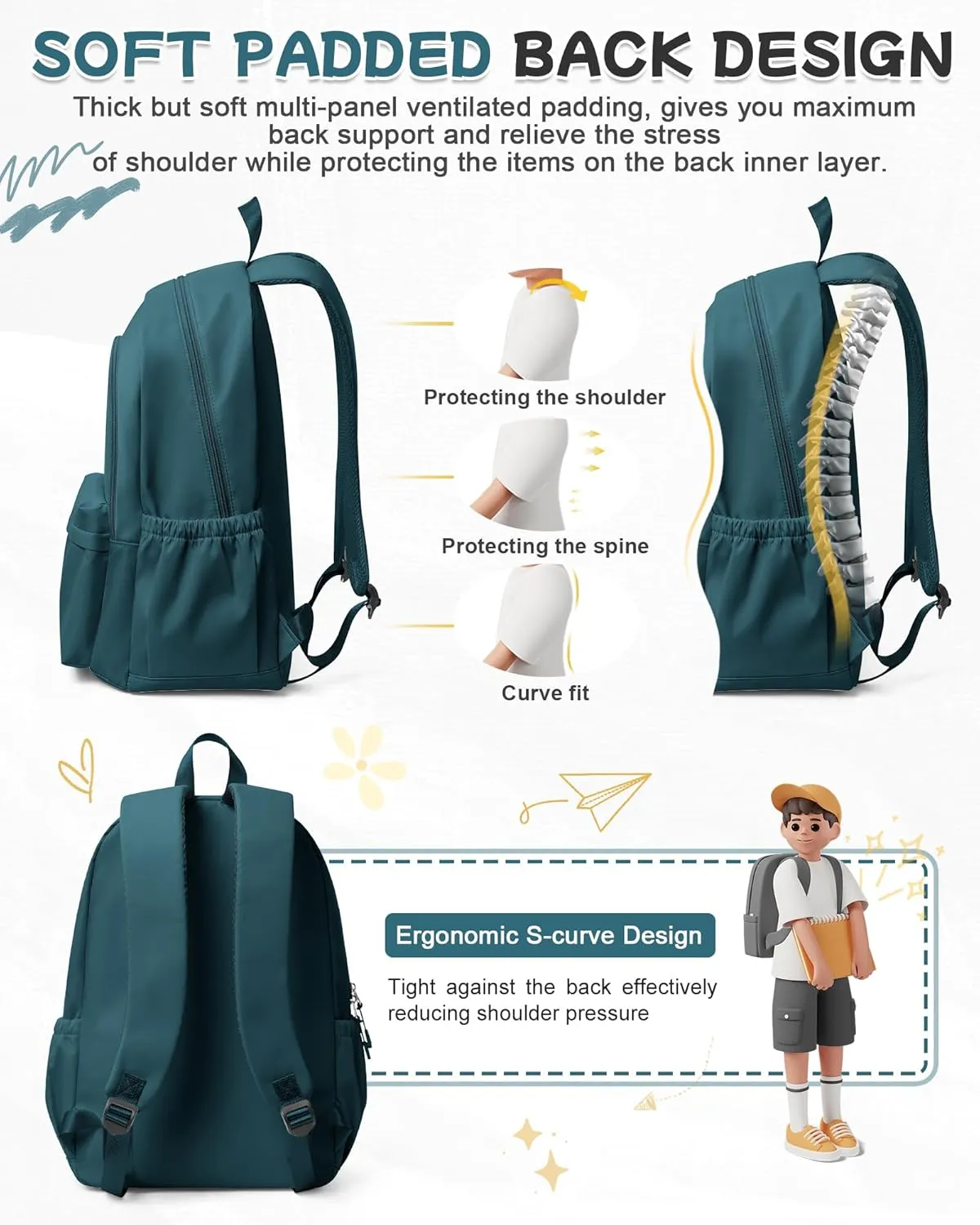 Blue Backpack for School Women Girls, Waterproof Bookbag Cute High School Backpack for Men Teen Boys, Lightweight Travel College Backpacks Mochilas Escolares para Casual Daypack Rucksack