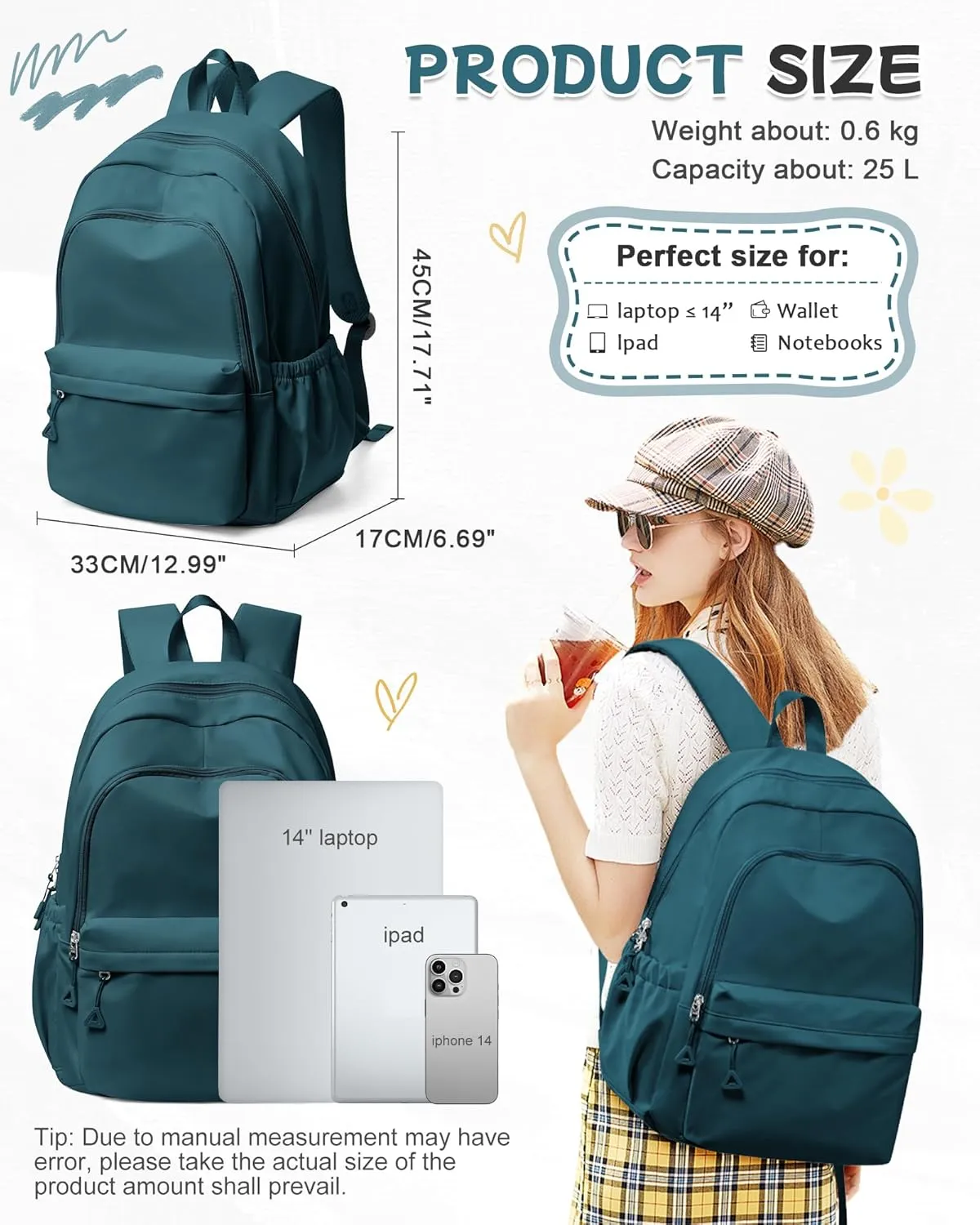 Blue Backpack for School Women Girls, Waterproof Bookbag Cute High School Backpack for Men Teen Boys, Lightweight Travel College Backpacks Mochilas Escolares para Casual Daypack Rucksack