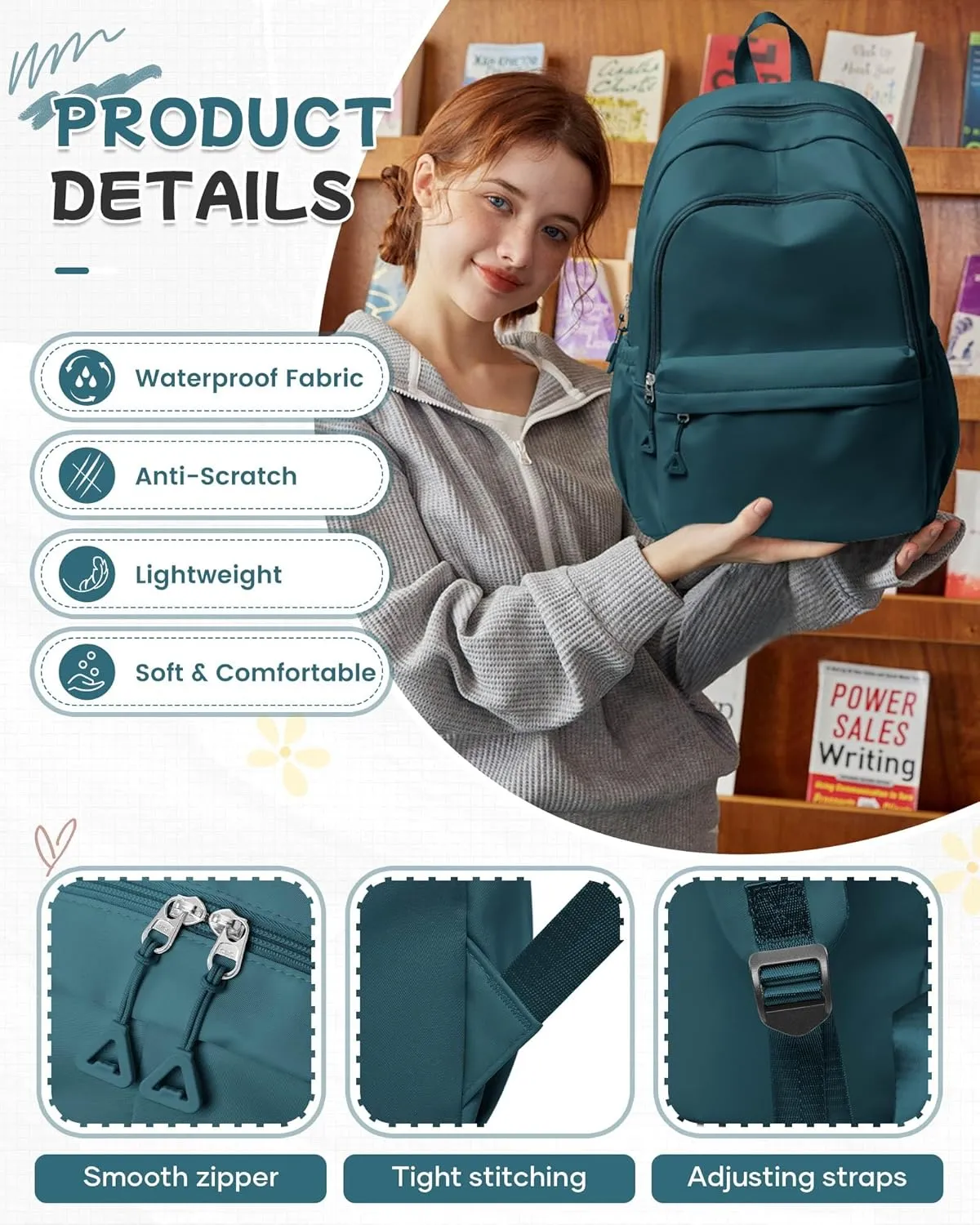 Blue Backpack for School Women Girls, Waterproof Bookbag Cute High School Backpack for Men Teen Boys, Lightweight Travel College Backpacks Mochilas Escolares para Casual Daypack Rucksack