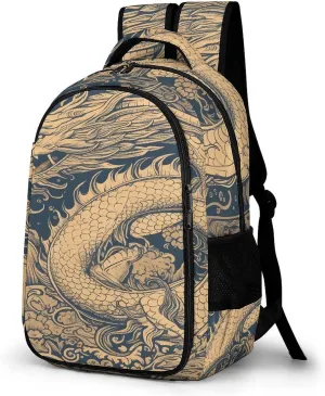 Blue Oriental Dragon Travel Backpack Adjustable Computer Bag Casual Travel Daypack Satchel Backpack Unisex