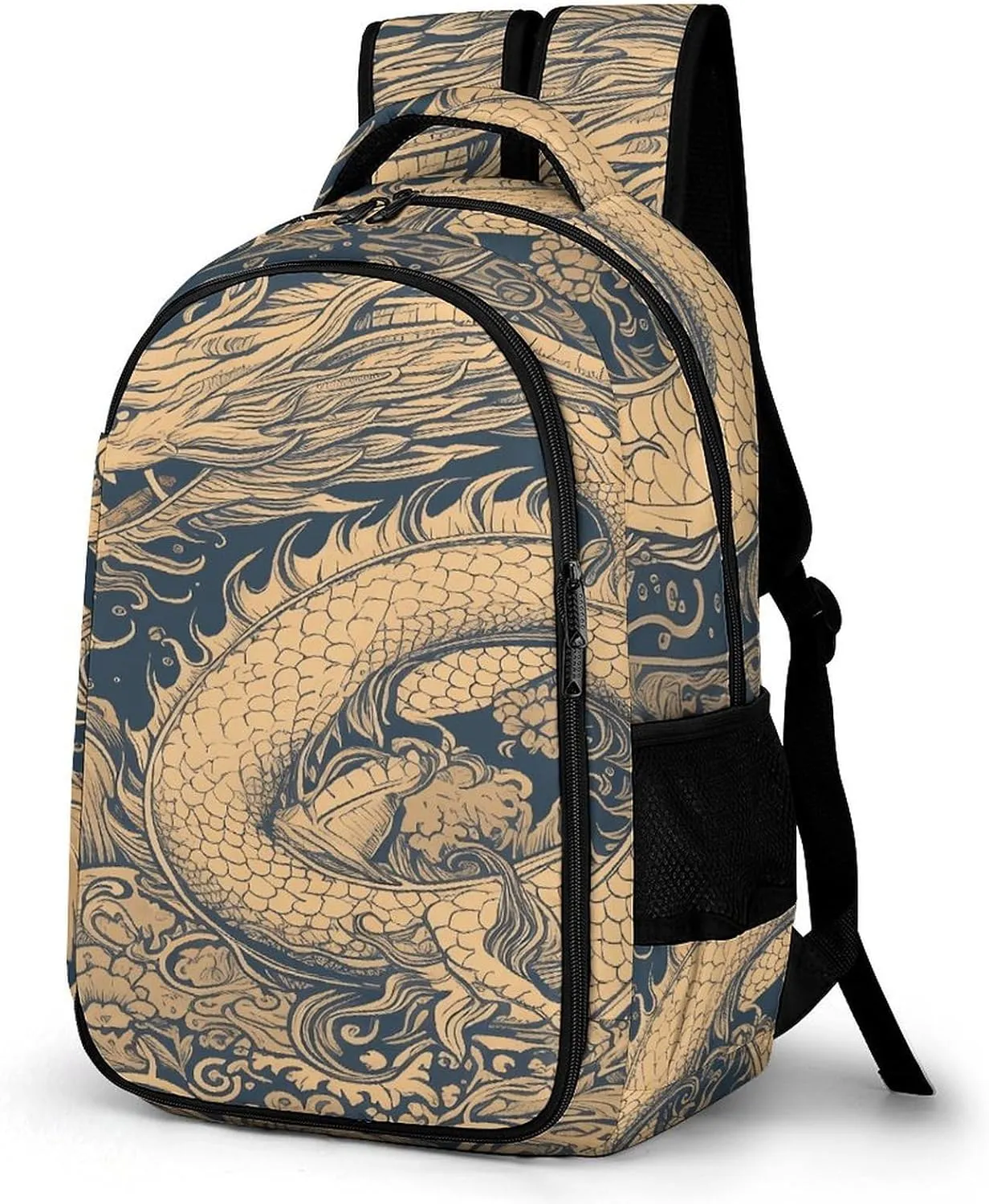 Blue Oriental Dragon Travel Backpack Adjustable Computer Bag Casual Travel Daypack Satchel Backpack Unisex
