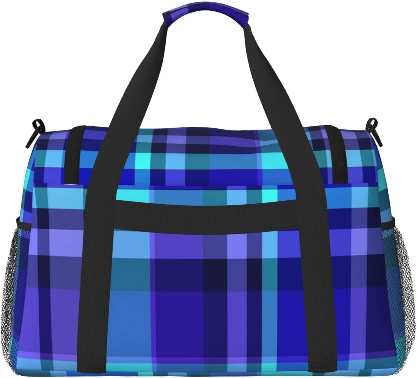 Blue Plaid Travel Duffel Bag Large Foldable Waterproof Overnight Bag For Beach Swim Bags Pool Sports Gym