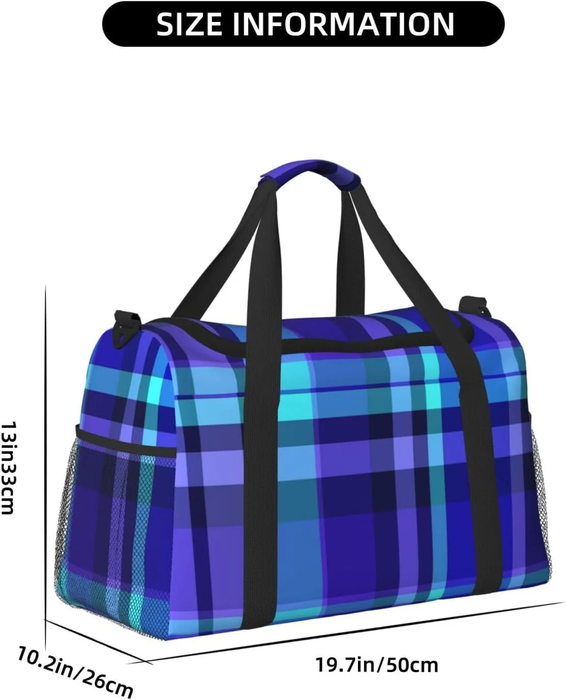 Blue Plaid Travel Duffel Bag Large Foldable Waterproof Overnight Bag For Beach Swim Bags Pool Sports Gym
