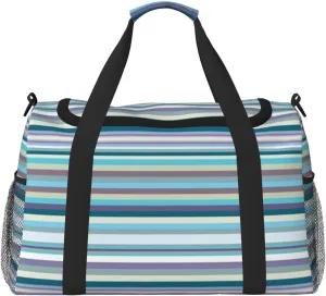 Blue, White And Yellow Lines Travel Duffel Bag Large Foldable Waterproof Overnight Bag For Beach Swim Bags Pool Sports Gym