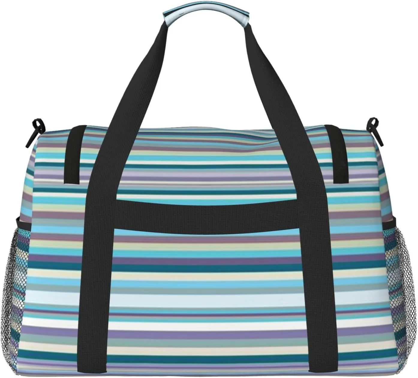 Blue, White And Yellow Lines Travel Duffel Bag Large Foldable Waterproof Overnight Bag For Beach Swim Bags Pool Sports Gym
