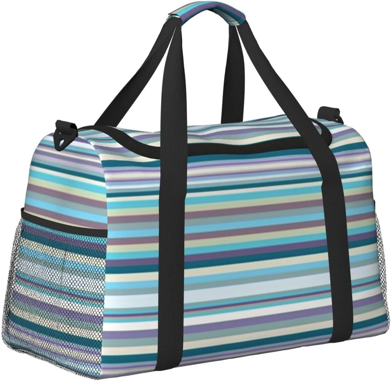 Blue, White And Yellow Lines Travel Duffel Bag Large Foldable Waterproof Overnight Bag For Beach Swim Bags Pool Sports Gym