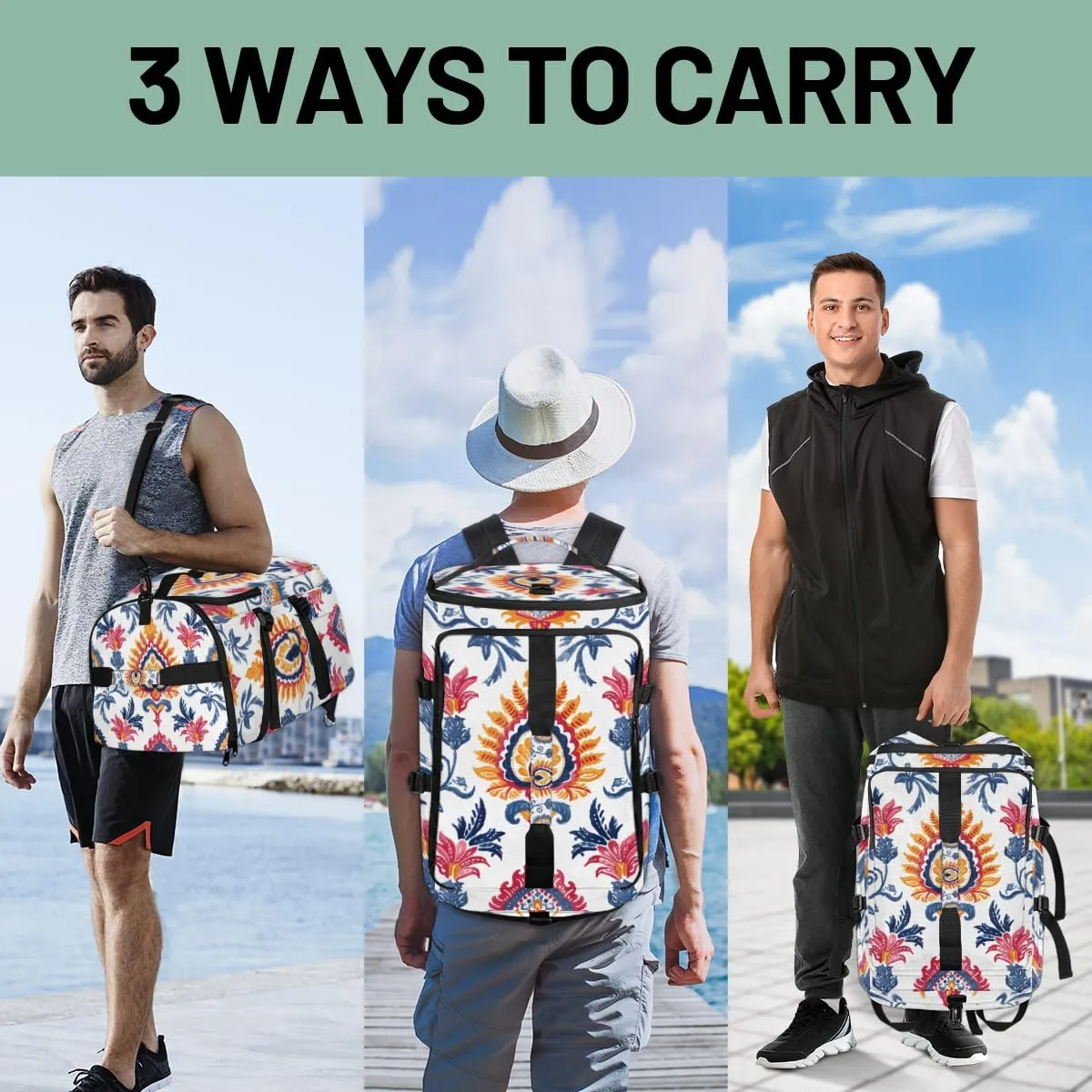 Boho Floral Travel Backpack Carry On Flight Approved for Women Men, 18.9 Inch Large Vintage Blossom Flowers Airline Approved Luggage Weekender Backpacks
