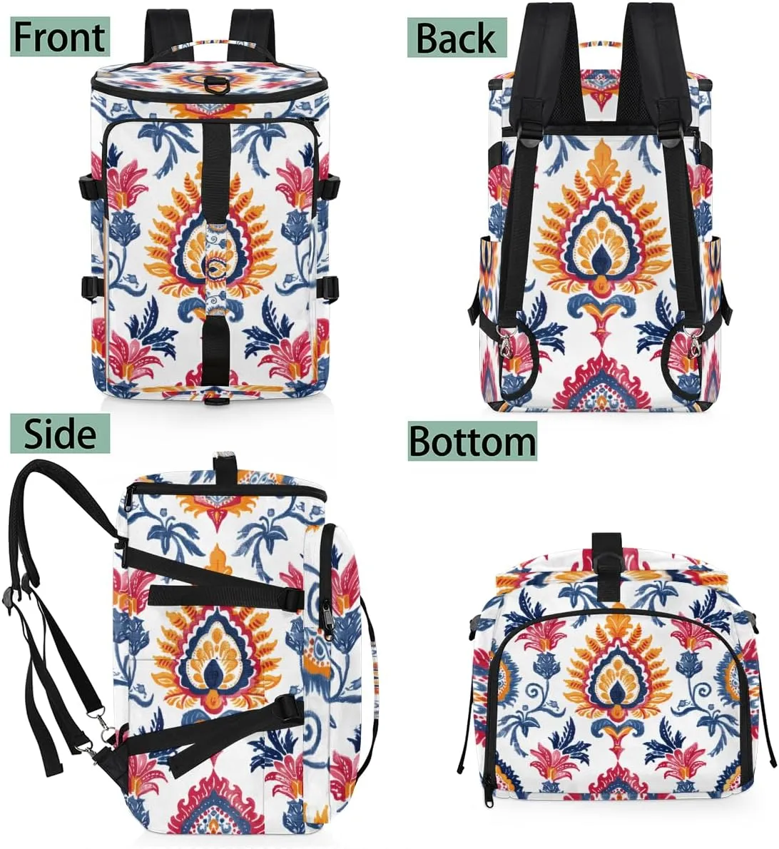 Boho Floral Travel Backpack Carry On Flight Approved for Women Men, 18.9 Inch Large Vintage Blossom Flowers Airline Approved Luggage Weekender Backpacks