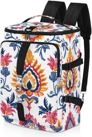 Boho Floral Travel Backpack Carry On Flight Approved for Women Men, 18.9 Inch Large Vintage Blossom Flowers Airline Approved Luggage Weekender Backpacks