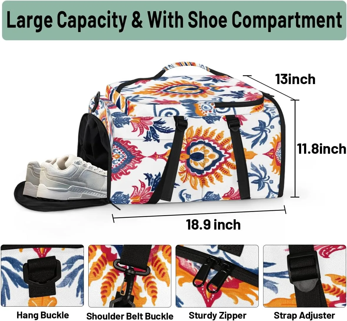 Boho Floral Travel Backpack Carry On Flight Approved for Women Men, 18.9 Inch Large Vintage Blossom Flowers Airline Approved Luggage Weekender Backpacks