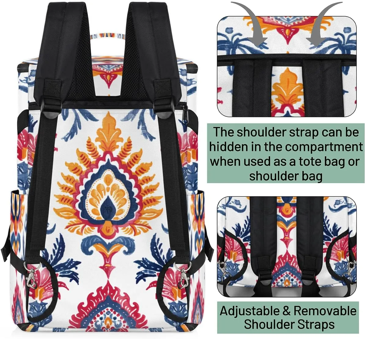 Boho Floral Travel Backpack Carry On Flight Approved for Women Men, 18.9 Inch Large Vintage Blossom Flowers Airline Approved Luggage Weekender Backpacks