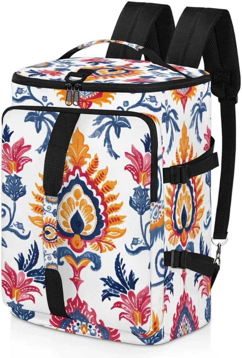 Boho Floral Travel Backpack Carry On Flight Approved for Women Men, 18.9 Inch Large Vintage Blossom Flowers Airline Approved Luggage Weekender Backpacks