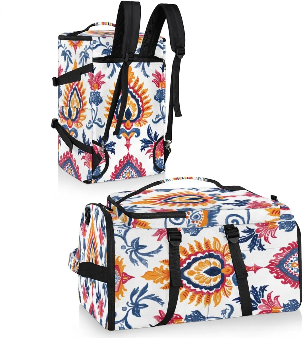 Boho Floral Travel Backpack Carry On Flight Approved for Women Men, 18.9 Inch Large Vintage Blossom Flowers Airline Approved Luggage Weekender Backpacks