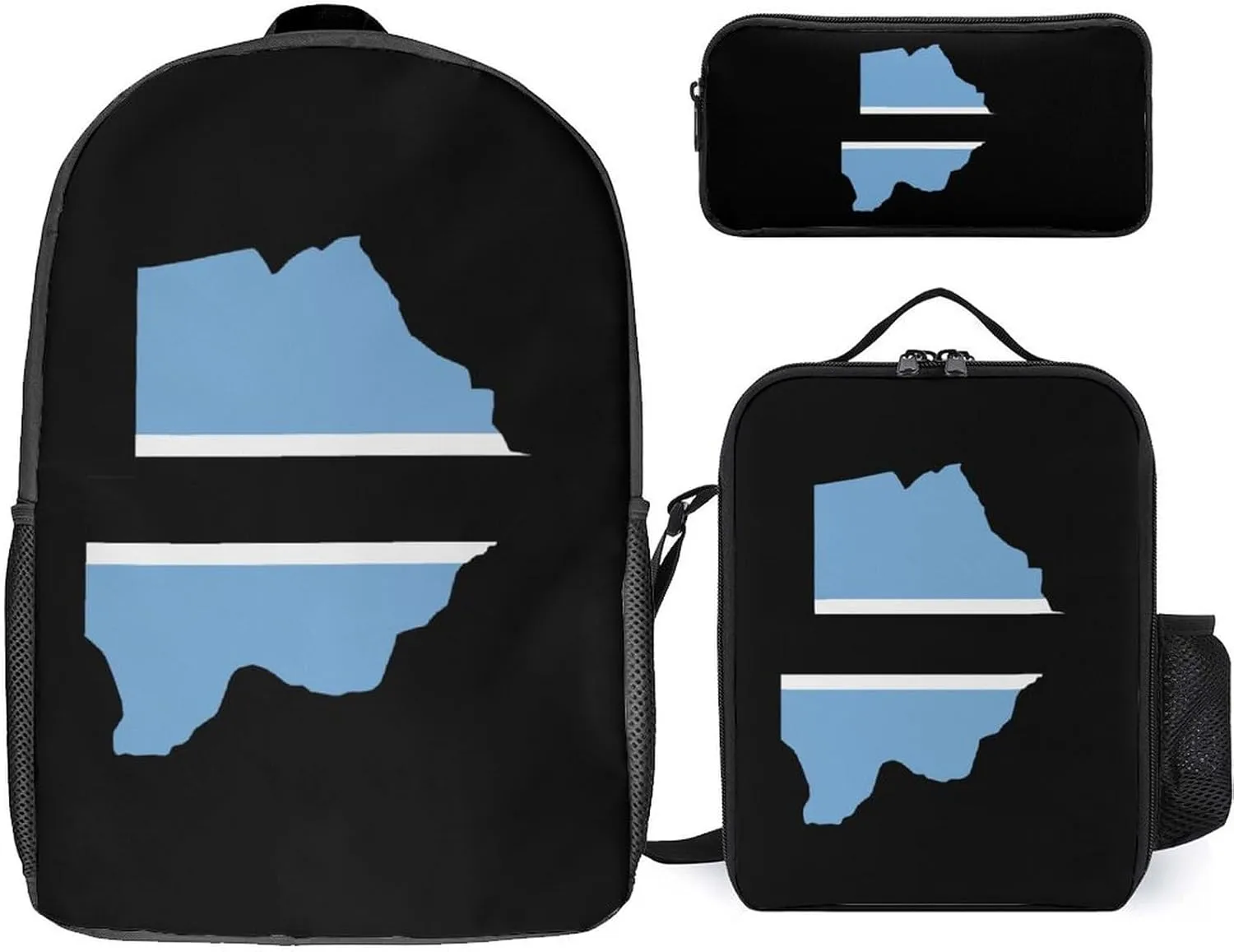 Botswana Flag Map 17 in Backpack Pencil Case and Lightweight Lunch Bag 3Pcs Set for Work Travel Leisure Day Trip