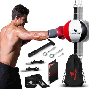 Boxerpoint Bag for Boxing - Premium Punching Bags - Durable PU Leather & Adjustable Cords Double Ended Punching Bag, Speed Bags for Adults & Kids, Boxing Equipment