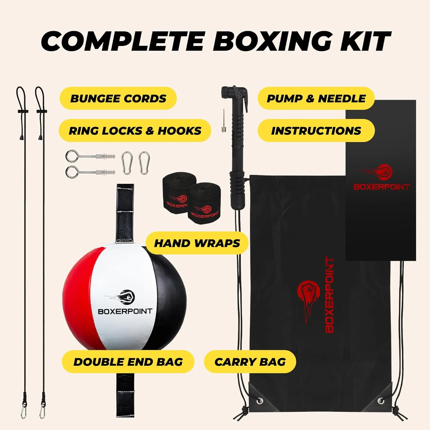 Boxerpoint Bag for Boxing - Premium Punching Bags - Durable PU Leather & Adjustable Cords Double Ended Punching Bag, Speed Bags for Adults & Kids, Boxing Equipment