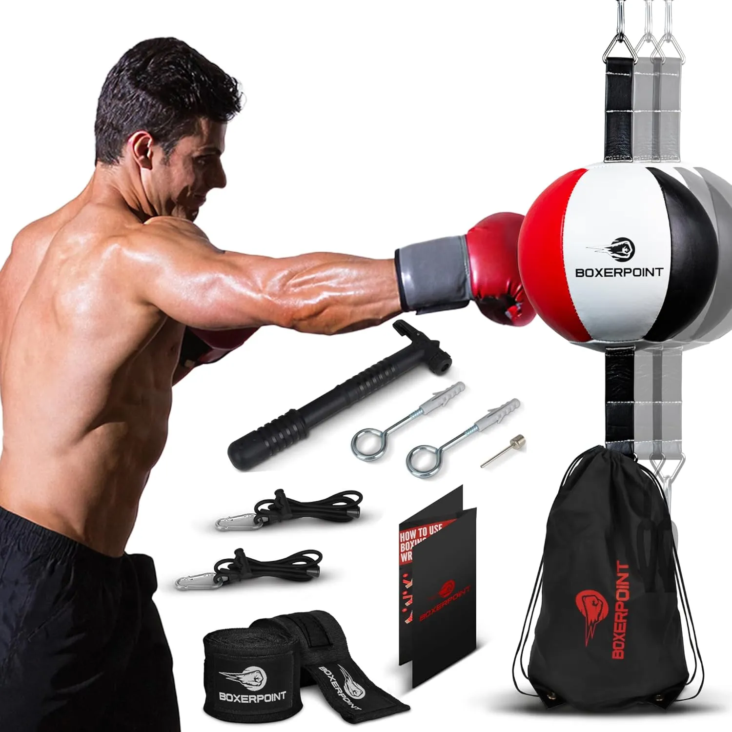 Boxerpoint Bag for Boxing - Premium Punching Bags - Durable PU Leather & Adjustable Cords Double Ended Punching Bag, Speed Bags for Adults & Kids, Boxing Equipment
