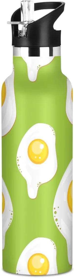 Boys Water Bottle with Straw Reusable Tumbler for Toddlers 20oz Kids Insulated Cups Leak Proof Double Wall 304 Stainless Steel Water Flask School Bottle,Eggs in Green Background