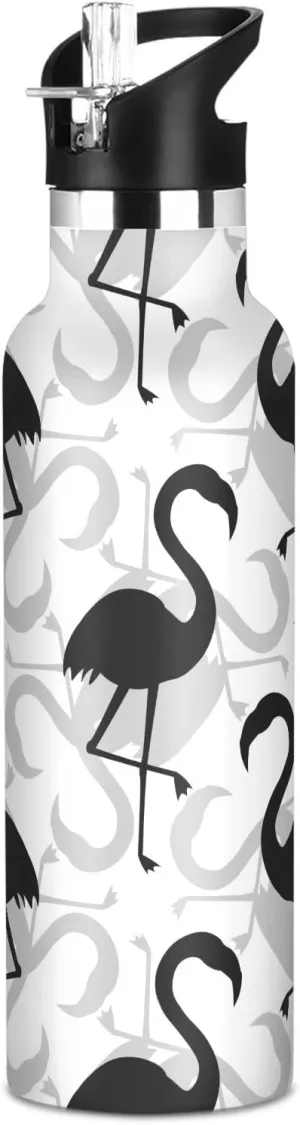 Boys Water Bottle with Straw Reusable Tumbler for Toddlers 20oz Kids Insulated Cups Leak Proof Double Wall 304 Stainless Steel Water Flask School Bottle,Flamingos