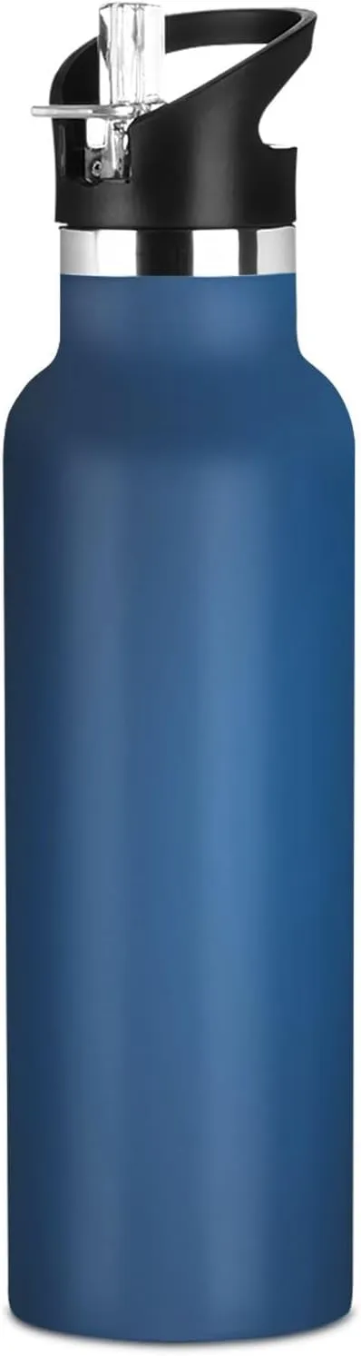Boys Water Bottle with Straw Reusable Tumbler for Toddlers 20oz Kids Insulated Cups Leak Proof Double Wall 304 Stainless Steel Water Flask School Bottle,Simple Navy Blue