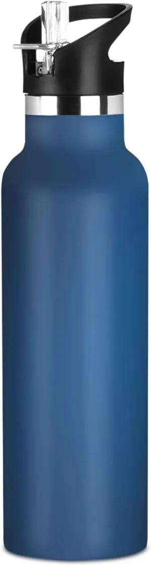Boys Water Bottle with Straw Reusable Tumbler for Toddlers 20oz Kids Insulated Cups Leak Proof Double Wall 304 Stainless Steel Water Flask School Bottle,Simple Navy Blue